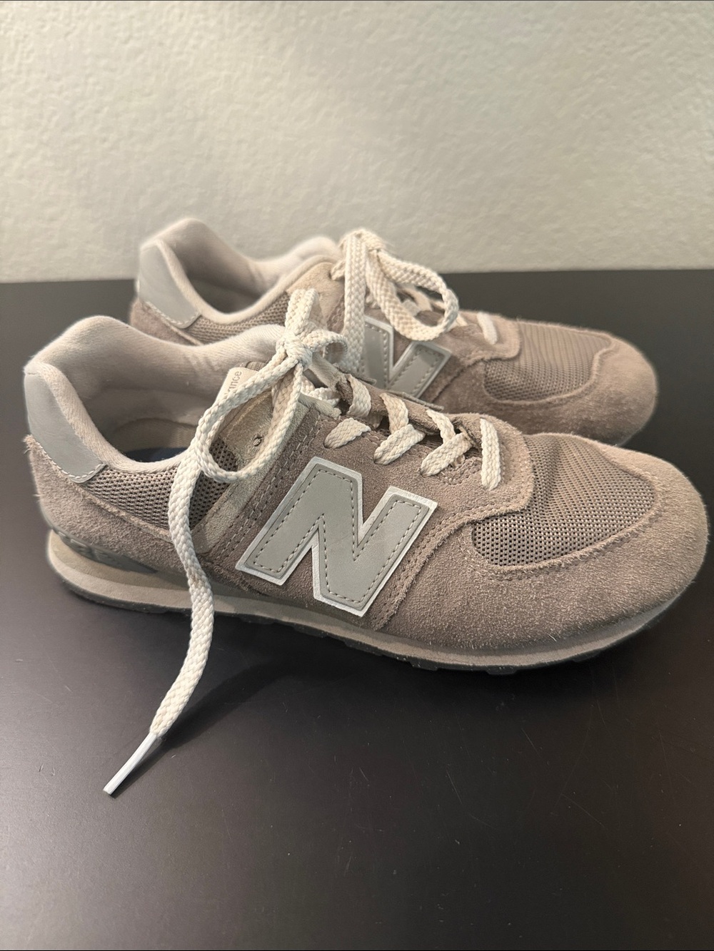 New Balance 574 Kids Beige/Gray Suede & Mesh Sneakers